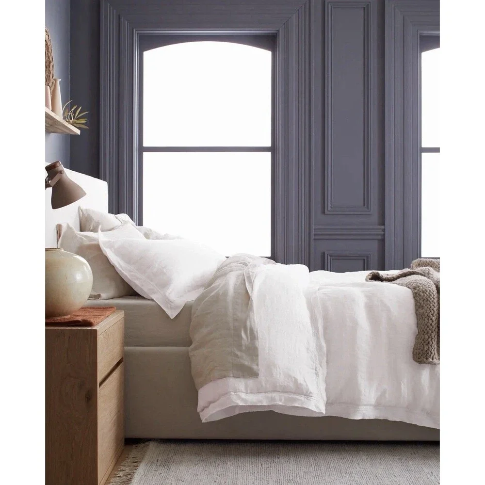 Quince Full / Queen European Linen Double Flange Duvet Cover White $154